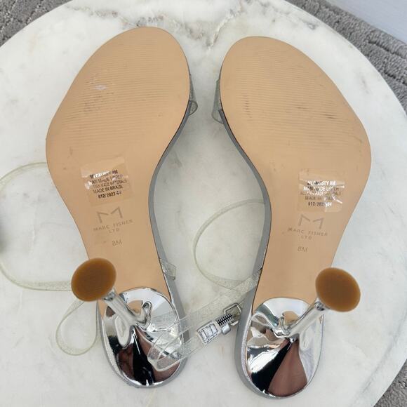 NEW Marc Fisher Calisty Strappy Heeled Sandal Silver Metallic & Clear, Size 8 - Picture 8 of 9